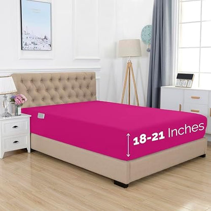 Elegant Comfort 1500 Premium Hotel Quality 18-21 Inches Deep - Extra Deep Pocket Single Fitted Sheet for High Mattress, Luxury and Softest, Smart Pocket - Wrinkle Free, California King, Pink