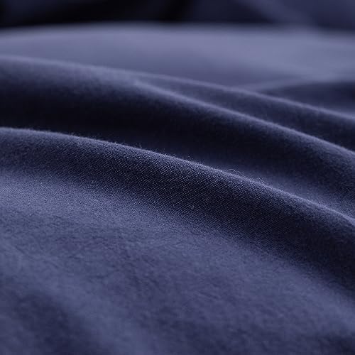 BESTOUCH Cotton Solid Duvet Cover Set Linen Feel Navy Blue King