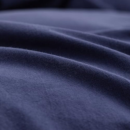 BESTOUCH Cotton Solid Duvet Cover Set Linen Feel Navy Blue King