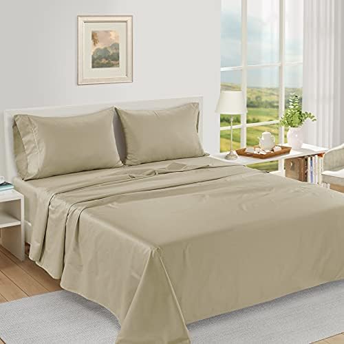 LANE LINEN 100% Egyptian Cotton Bed Sheets King Size – 16 Inch Extra Deep Pocket, Naturally Cooling, No-Pill, Fade-Resistant Cotton Sheets King – Sandbar