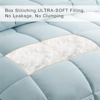 COHOME Premium Full Size Comforter, All-Season Quilted Down Alternative Duvet Insert, Luxury Hotel GentleSoft Comforter with Anti-Clump Tech & 8 Tabs - Reversible - Aqua 82x86 inches