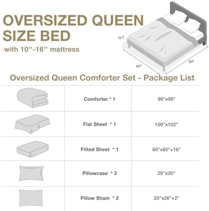 HYMOKEGE Sage Green Oversized Queen Comforter Set Seersucker 7 Pieces, All Season Luxury Bed in a Bag for Bedroom, Bedding Set with Comforter, Sheets, Pillowcases & Shams