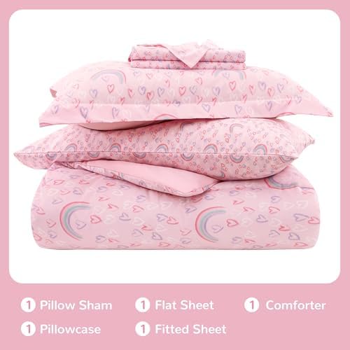 Viviland Kids Twin Bedding Sets, Girls Comforter, Pink Rainbow