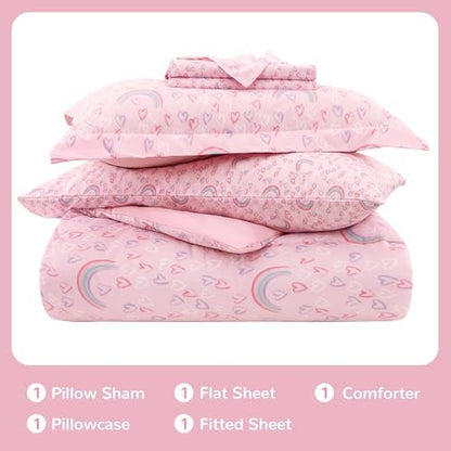 Viviland Kids Twin Bedding Sets, Girls Comforter, Pink Rainbow