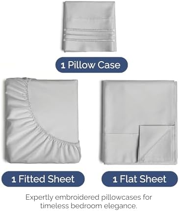 Twin Size 3 Piece Sheet Set - Ultra Soft & Cooling Bed Sheets - Soft Grey