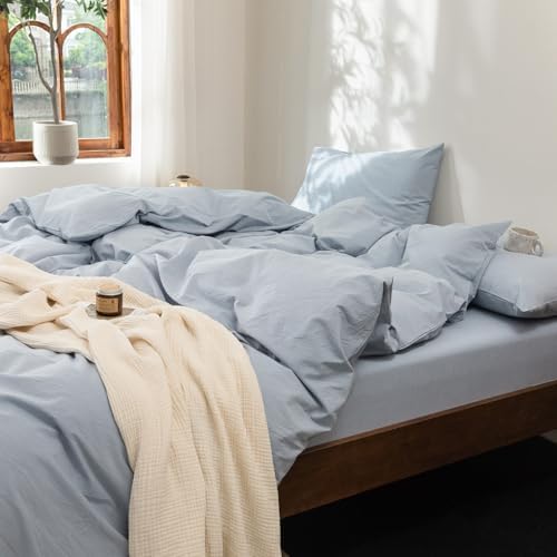 FOSSA Duvet Cover Set 100% Washed Cotton Linen Feel Oversized King