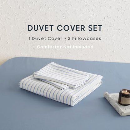 Wake In Cloud Striped Cotton Duvet Cover Set, Blue White, Queen