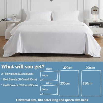 4pcs Superior Disposable Travel Bedset Ready-to-Use Large Size Bed Linens Including One Bedsheet, One Quilt Cover, Two Pillowcases, Portable Bedding Set Breathable for Hotel Camping Trip Hospital