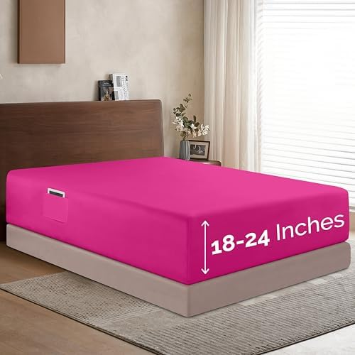 Elegant Comfort 1500 Premium Hotel Quality 18-24 Inches Deep - Extra Deep Pocket Single Fitted Sheet for High Mattress, Luxury and Softest, Smart Pocket - Wrinkle Free, California King, Pink