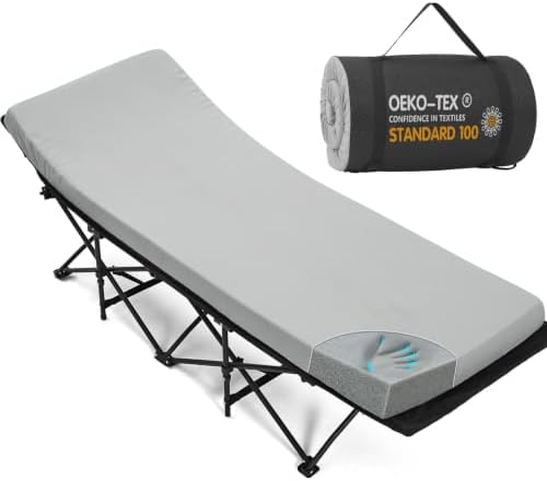 CYMULA Camping Cot Pad 2 Inch Memory Foam, Pad Only,Camping Pad for Folding Cot and Foldable Cot, Portable Roll Up Camp Gear for Car Camping Travel Tent, Non-Slip Waterproof Bottom, Removable Cover