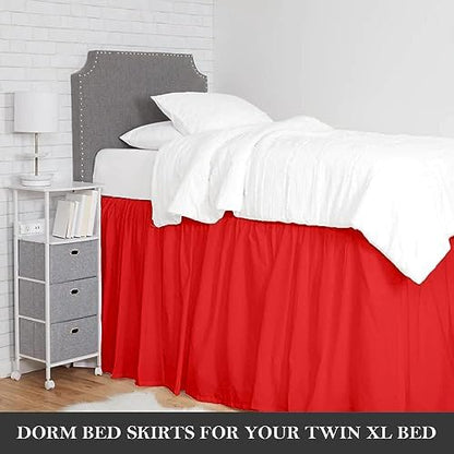 Full XL 30" Inch Drop Long Dorm Bed Skirt, Ruffled Pattern College Dorm Room Bed Skirts, Split Corner, Easy Care, No Wrinkle Microfiber Bed Skirt