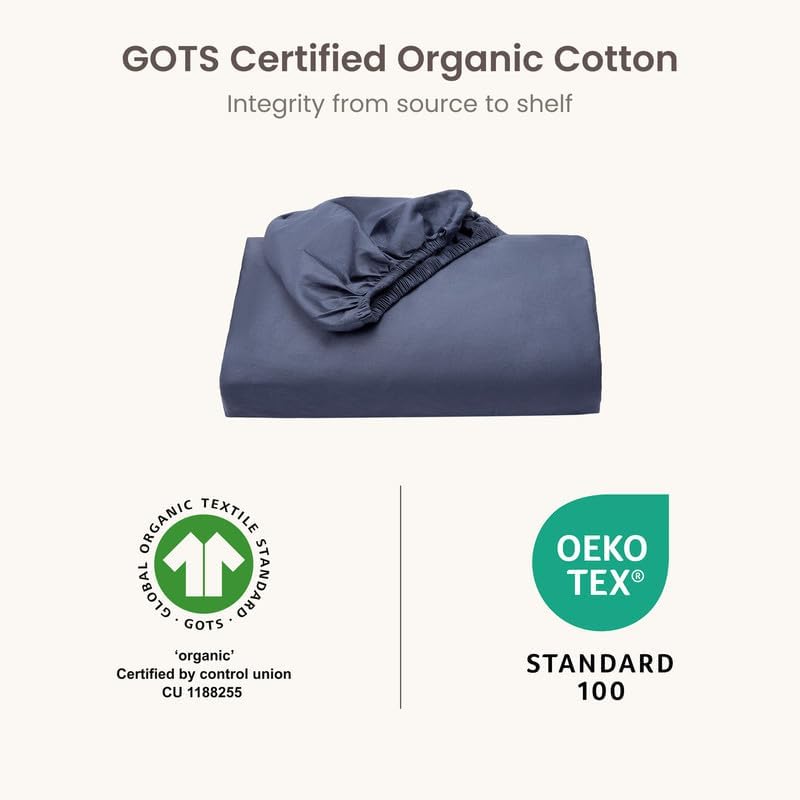 Bioweaves 100% Organic Cotton 1 Full Size Fitted Sheet Only | 300 Thread Count Sateen Weave GOTS Certified with Deep Pocket - Mineral