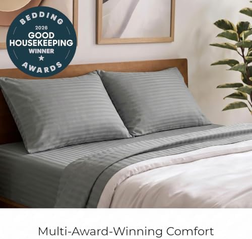 Mellanni Iconic 4-PC, Ultra Soft Sheet Set (Cal King, Striped Gray/Silver)