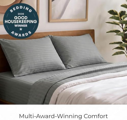 Mellanni Iconic 4-PC, Ultra Soft Sheet Set (Cal King, Striped Gray/Silver)