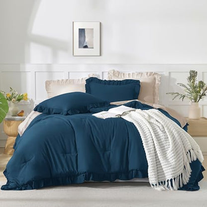 Andency Navy Blue California King Comforter Set, 3 Pcs Shabby Chic Bedding