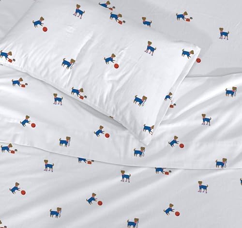 RUVANTI Flannel Sheets Queen Size, Puppy Playoff