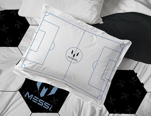 Jay Franco Kids Comforter Set Includes Sheets and Pillow Cover - Soft and Cozy Bed Set for Stylish Room Décor, White - Messi, 7 Piece Queen
