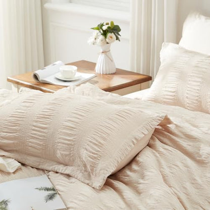 Zzlpp King Size Comforter Set 7 Piece, Beige Bed in a Bag King Bedding Sets