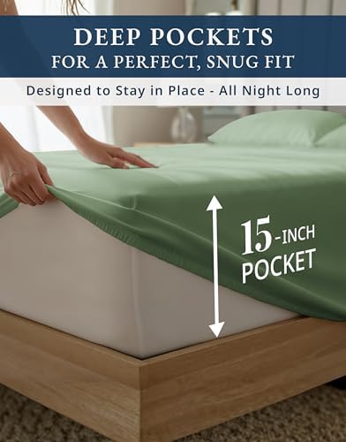 LANE LINEN Full Bedding Set with Sheets Silky Sateen Weave - Iceberg Green