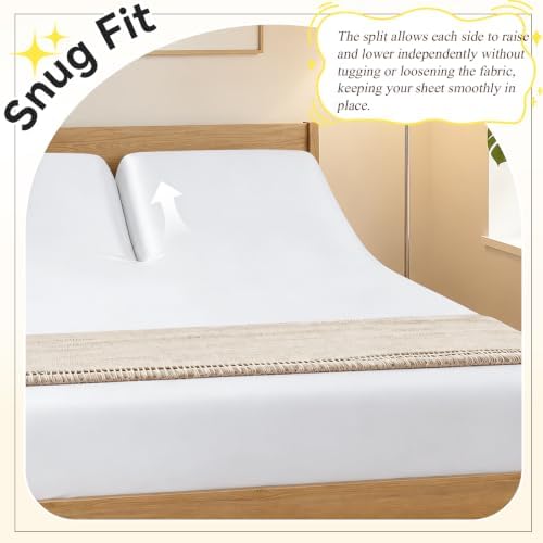 RUDONG M Split Top King Fitted Sheet Only for Adjustable Beds, White