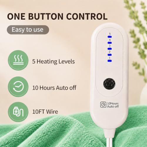 Heated Blanket Electric Blanket Twin Size, Aqua Green