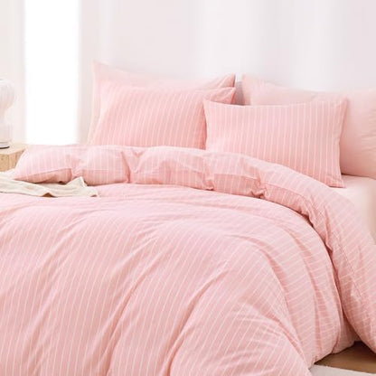 Wake In Cloud Striped Cotton Duvet Cover Set, Pink, Full