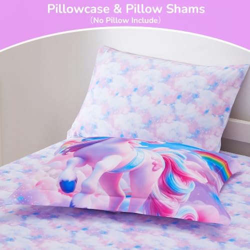 Viviland Kids Bedding Set Full Size Comforter Sets, Bed in Rainbow Unicorn Cover Set for Children