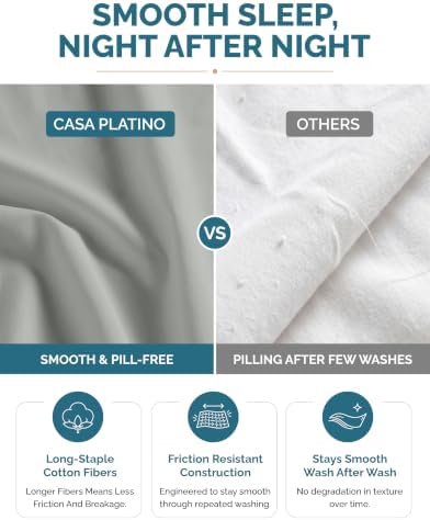 Casa Platino Bed Sheets Cal King – 100% Cotton Cal King Size Bed Sheet Set with 4 Pillowcases, Cool and Soft Percale Fabric, All-Season Comfort, Ultra Soft with 15" Deep Pocket Fitted Sheet – Grey