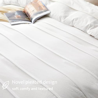 Oli Anderson 3PCS Pleated Duvet Cover Set, White, Queen