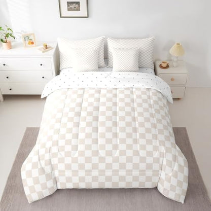 jejeloiu Beige Comforter Set with Sheets 7 Piece Twin Size