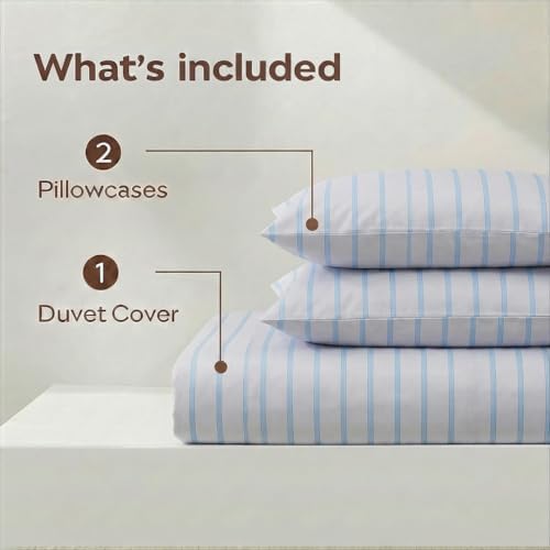 Bedbay Cotton Striped Duvet Cover Set King Size, Grey Blue Striped Bedding, 100% Cotton Sateen, Silky Soft Modern Minimalist 3 Piece Bedding Set for All Seasons