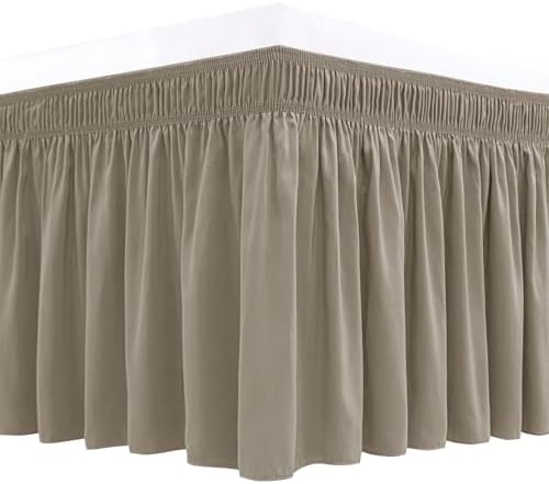 Wrap Around Bed Skirt Full Size Beds 18" Drop-Elastic Dust Ruffle Taupe