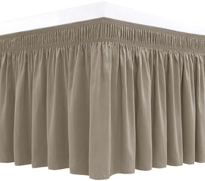 Wrap Around Bed Skirt Full Size Beds 18" Drop-Elastic Dust Ruffle Taupe