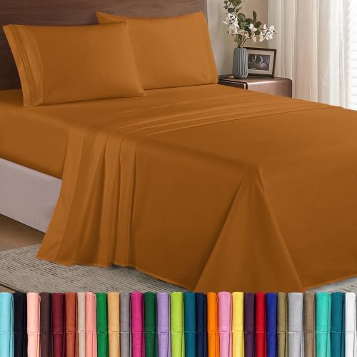 Elegant Comfort 1500 Premier Hotel Quality 4-Piece Bed Sheet Sets, Deep Pockets - Luxurious Wrinkle Free & Fade Resistant, Queen, Bronze