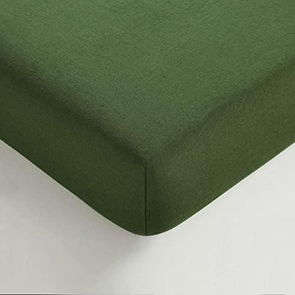 Sijo Stone Washed Organic French Linen Bed Sheet Set, GOTS Certified Organic, Best Cooling Linen Sheet Award by Sleep Foundation, 1 Flat Sheet Only (Forest, Full/Queen)