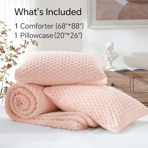BEDELITE Fluffy Twin/Twin XL Comforter Set, Pink Bed Set 2 Pieces