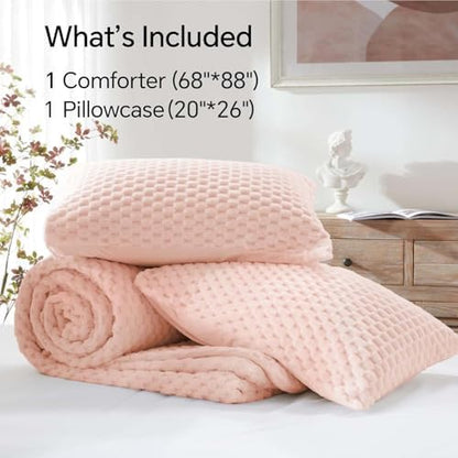 BEDELITE Fluffy Twin/Twin XL Comforter Set, Pink Bed Set 2 Pieces