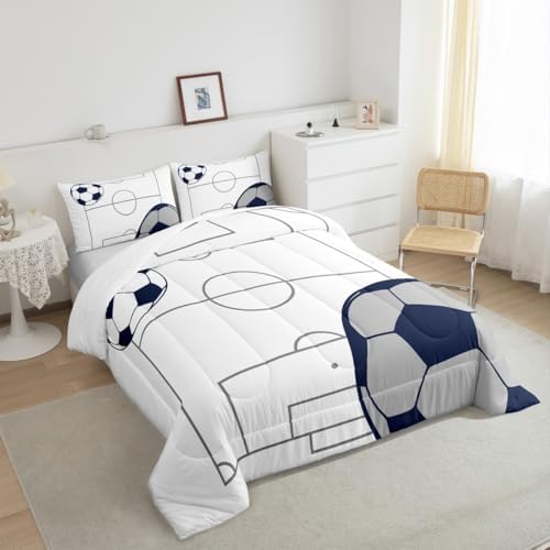 Boys Football Comforter Set Toddler Size Soccer Ball Pattern Down Comforter for Kids Teens Game Room Decor Sports Theme Bedding Set with 1 Pillowcase Football Court Duvet Set Polyester Quilt Set