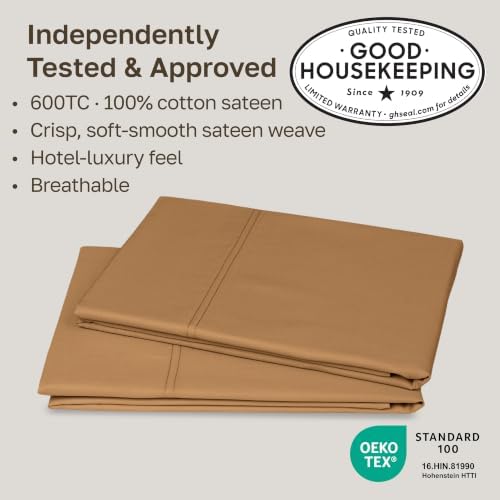 California Design Den 600 TC Set of 2 King Pillowcases, Honey Caramel