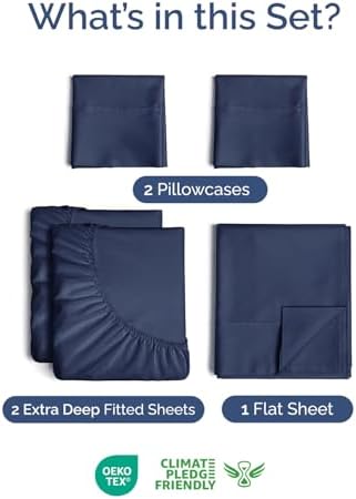 Extra Deep Split King Sheet Set - 5 Piece Soft & Cooling Sheets - Navy Blue