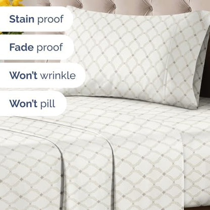 Twin XL 3 Piece Floral Sheet Set - Breathable & Cooling - French Trellis