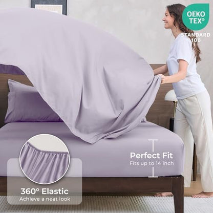 HEVUMYI 7-Piece California King Comforter Set, Light Purple Bed in a Bag