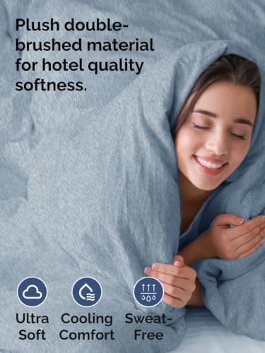 Duvet Cover Cal King - 3 Piece with Zipper Closure - Heathered Blue