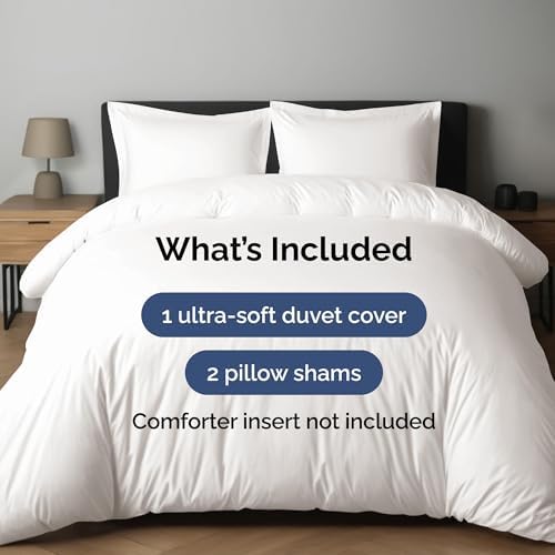 Duvet Cover Cal King Size - 3 Piece with Zipper Closure - Antique White