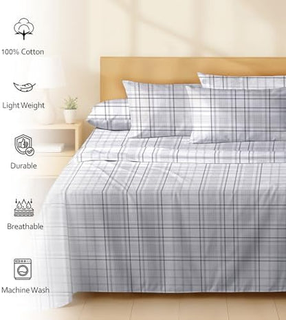 RUVANTI 100% Cotton Split King Sheets, Percale Sheets Set, Open Check