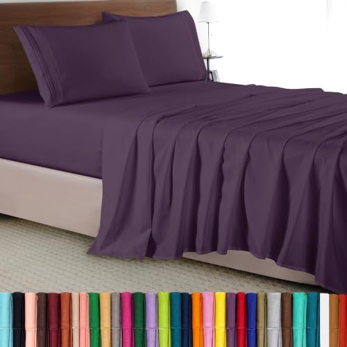Elegant Comfort Luxury 4-Piece Bed Sheet Set - Luxury Bedding 1500 Premium Hotel Quality Microfiber, Wrinkle Resistant Cool & Breathable, Easy Elastic Fitted, Full, Plum-Purple