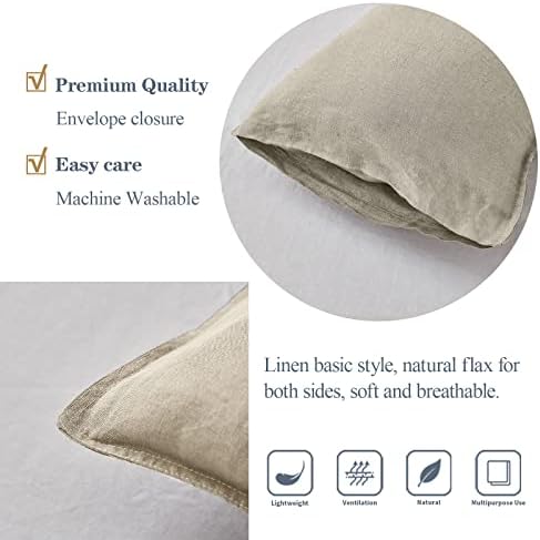 Simple&Opulence 100% Linen Lumbar Pillow Cover 12 x 20 Inches Set of 2 Rectangular Decorative Throw Cushion Cover for Couch Sofa Bed Living Room Office Soft Breathable Farmhouse - Linen