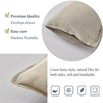 Simple&Opulence 100% Linen Lumbar Pillow Cover 12 x 20 Inches Set of 2 Rectangular Decorative Throw Cushion Cover for Couch Sofa Bed Living Room Office Soft Breathable Farmhouse - Linen