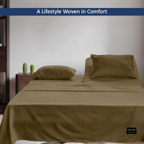 4 Piece Flex Head King Sheet Set 34" Top, 100% Egyptian Cotton, Taupe