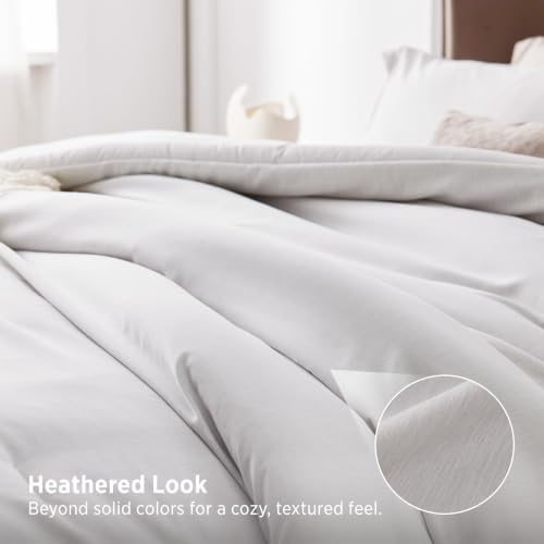 Bedsure Grayish White Queen Comforter Set, Cationic Dyed Bedding Set 3 Pcs